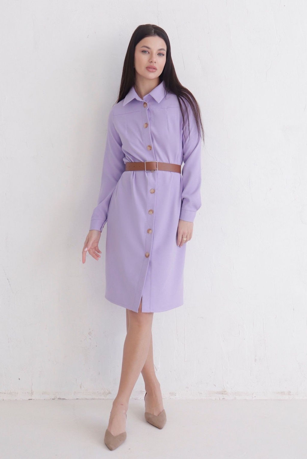Платье-рубашка из микровельвета лавандовое - Martichelli фото 8