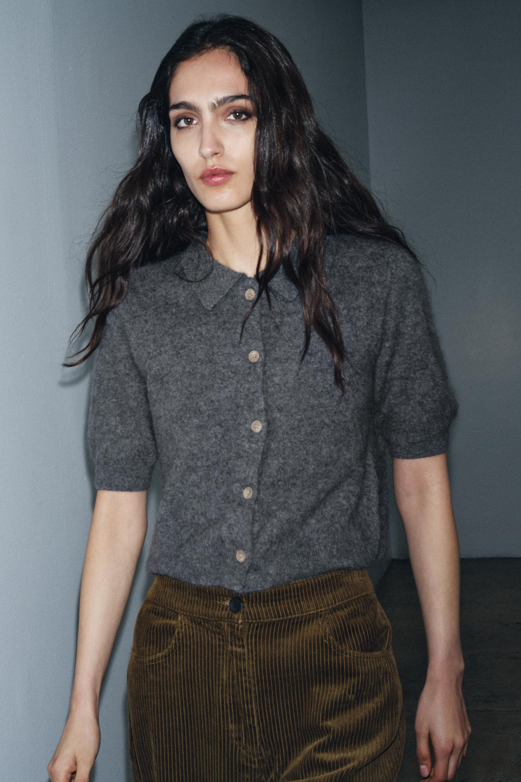 100% WOOL SHORT SLEEVE POLO CARDIGAN - Zara фото 4