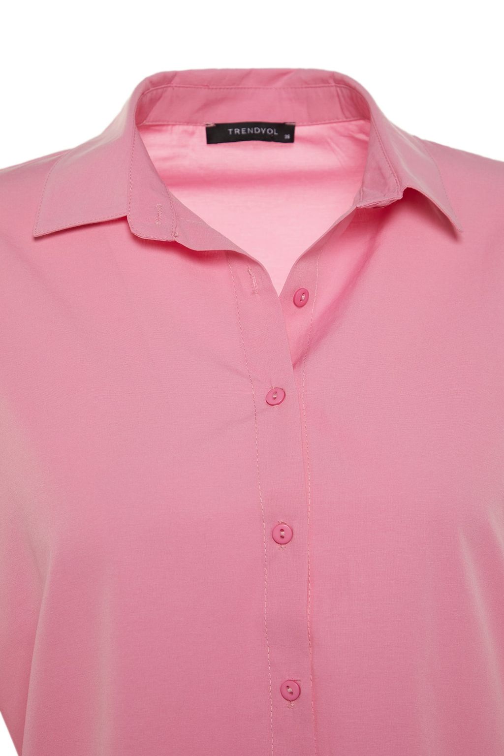 Pembe Pamuklu Oversize Genis Kal?p Dokuma Gomlek TWOSS22GO0669