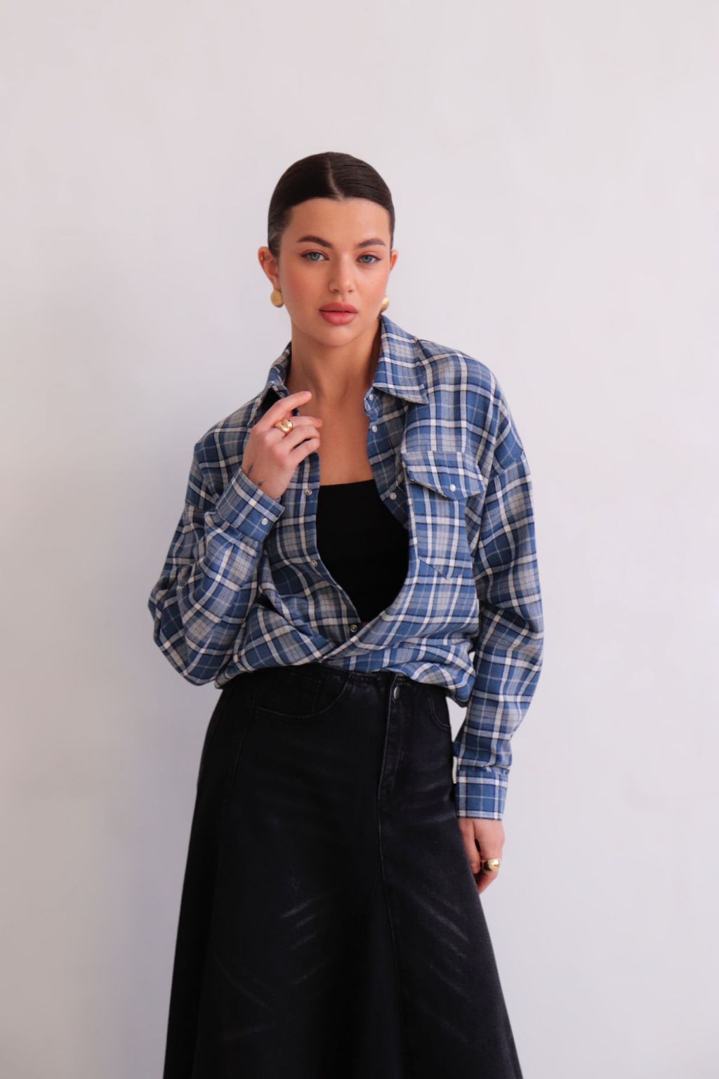 Martichelli Рубашка в клетку голубая на кнопках  фото 7