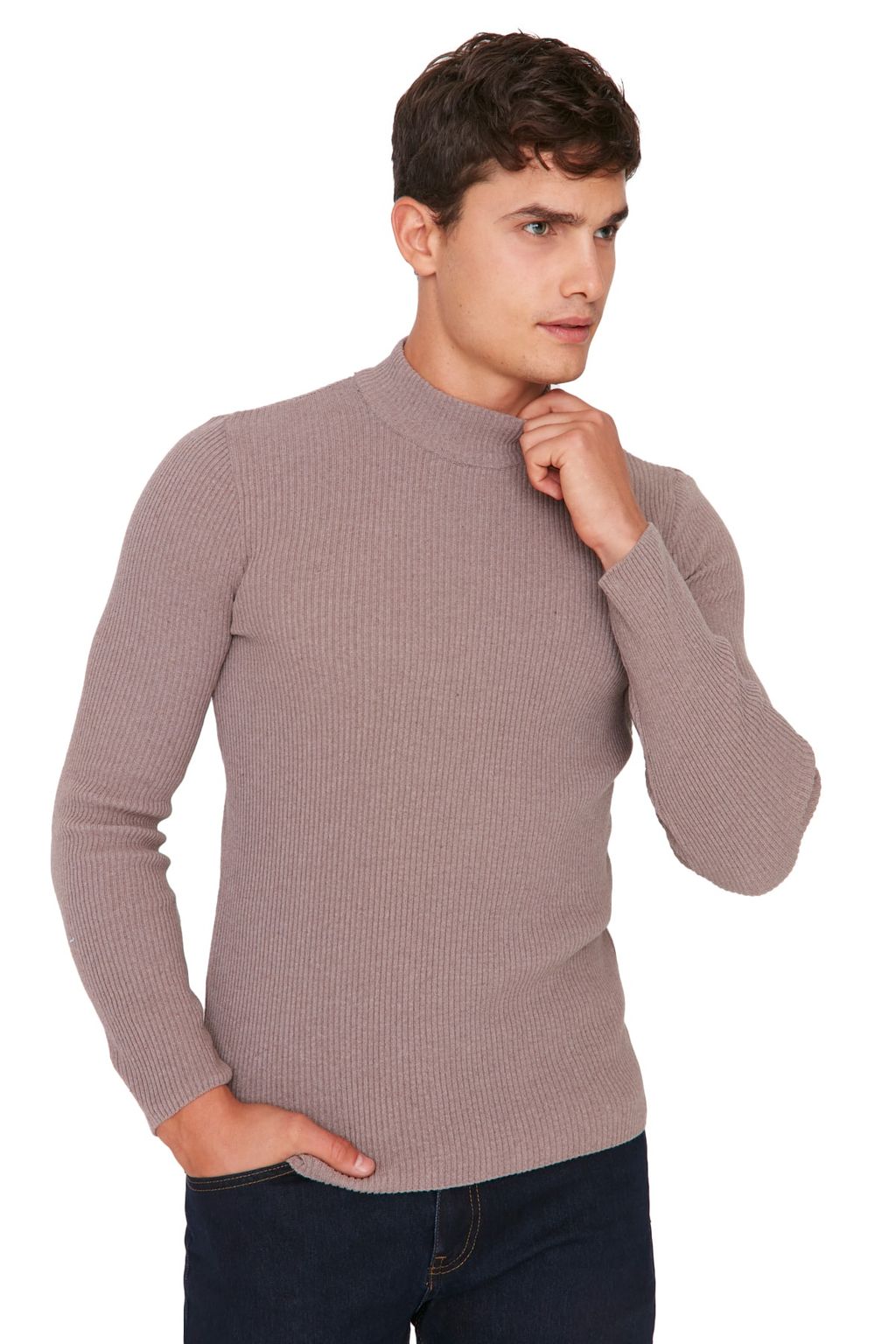 TRENDYOL MAN Ekru Slim Fit Pamuklu Yar?m Bal?kc? Yaka Fitilli Orgu Kazak TMNAW21KZ0568 - Trendyolmilla фото 19