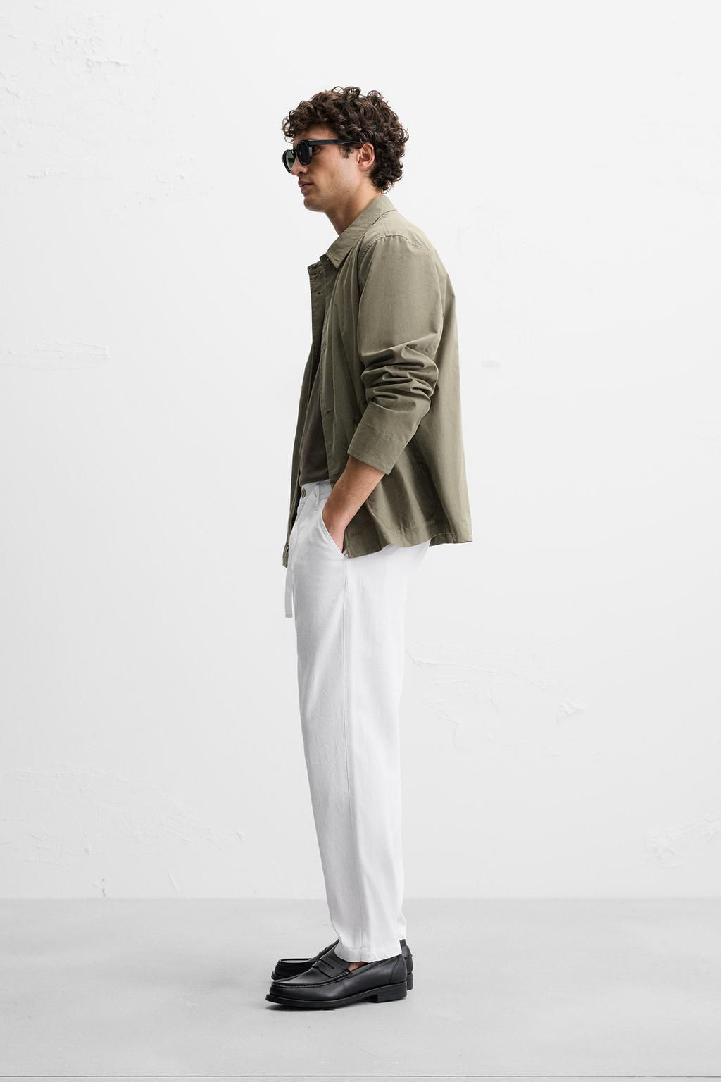 COTTON/LINEN RELAXED FIT TROUSERS - Zara фото 13