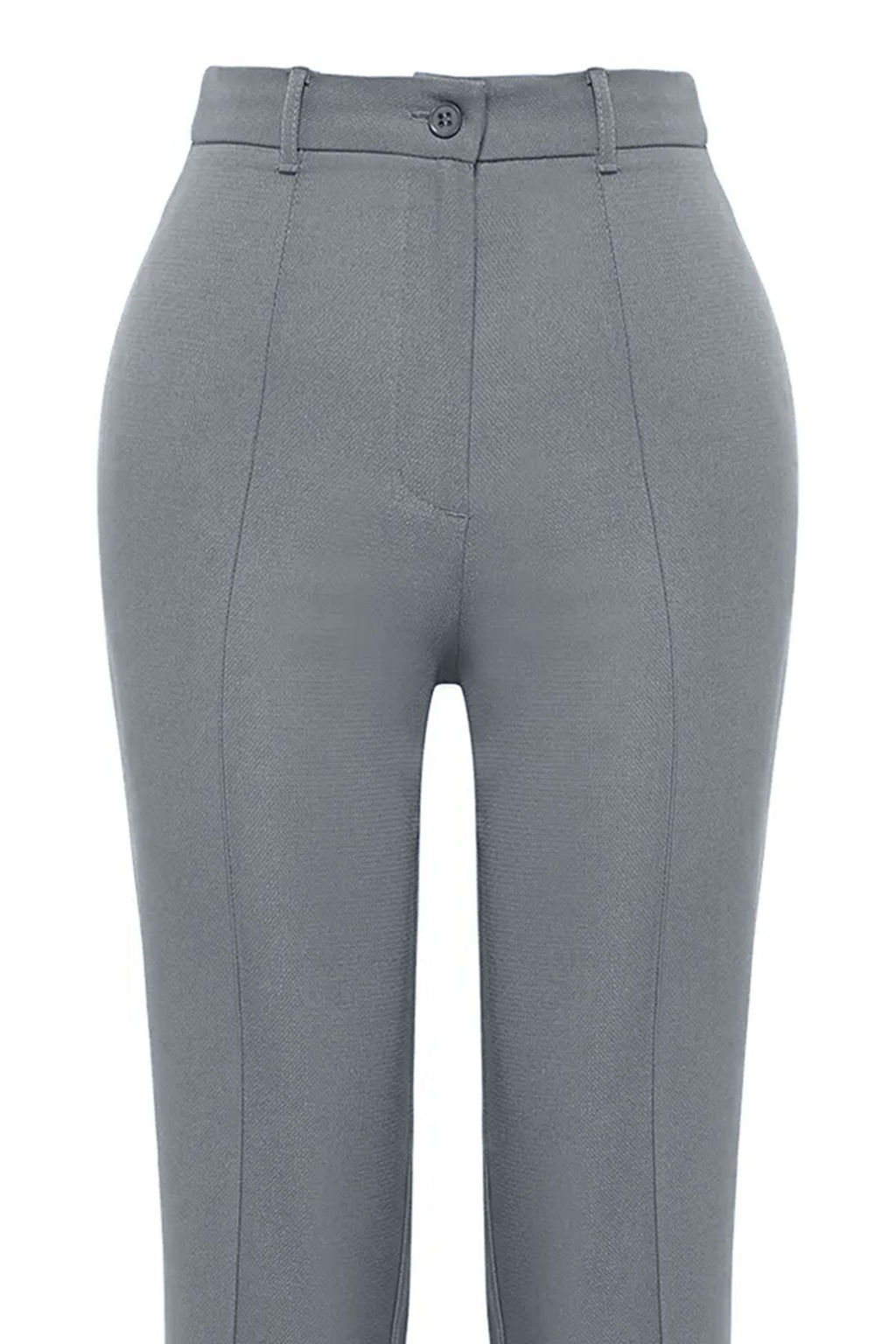 Gri Straight/Duz Kesim Yuksek Bel Nervur Dikisli Dokuma Pantolon TWOSS21PL0093