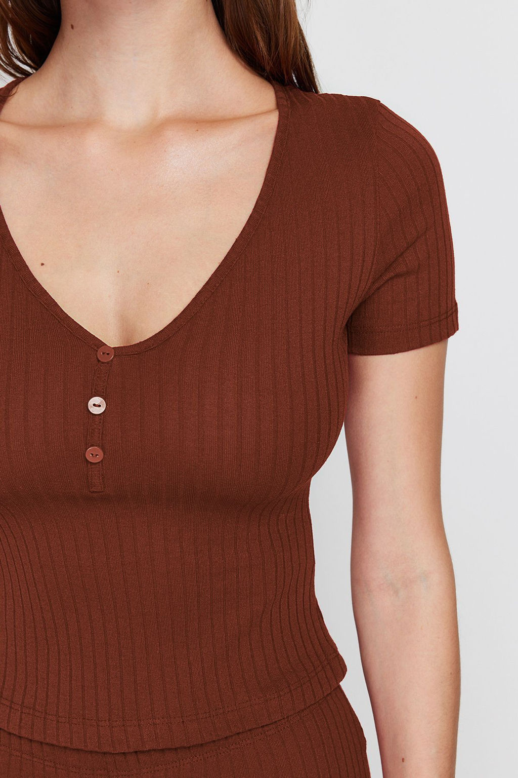 Trendyolmilla Bordo Dugme Detayl? Fitilli Sortlu Orme Pijama Tak?m? THMSS24PT00097 фото 40