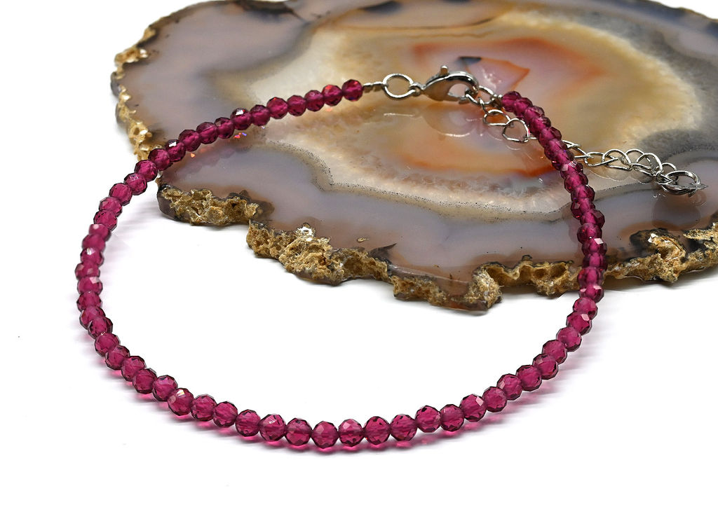 Браслет на ногу из циркона шарик граненый 3мм цв.сливовый, 21см.