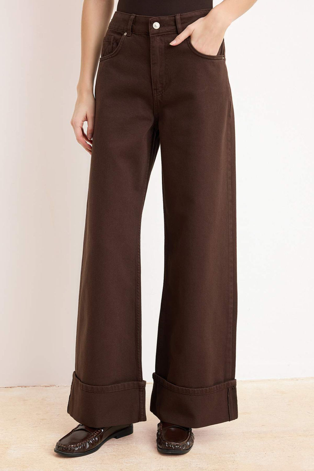 Koyu Mavi Paca Katlamal? Normal Bel Wide Leg Jeans TWOAW26JE00011 - Trendyolmilla фото 16