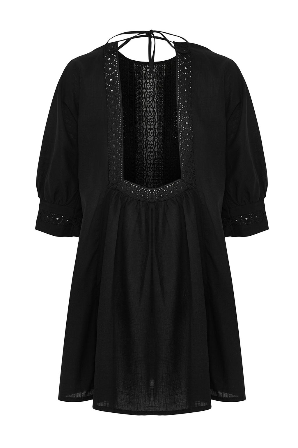 Trendyolmilla Siyah Mini Dokuma Dantelli Flaml? Pamuk Plaj Elbisesi TBESS25EL00005  фото 8