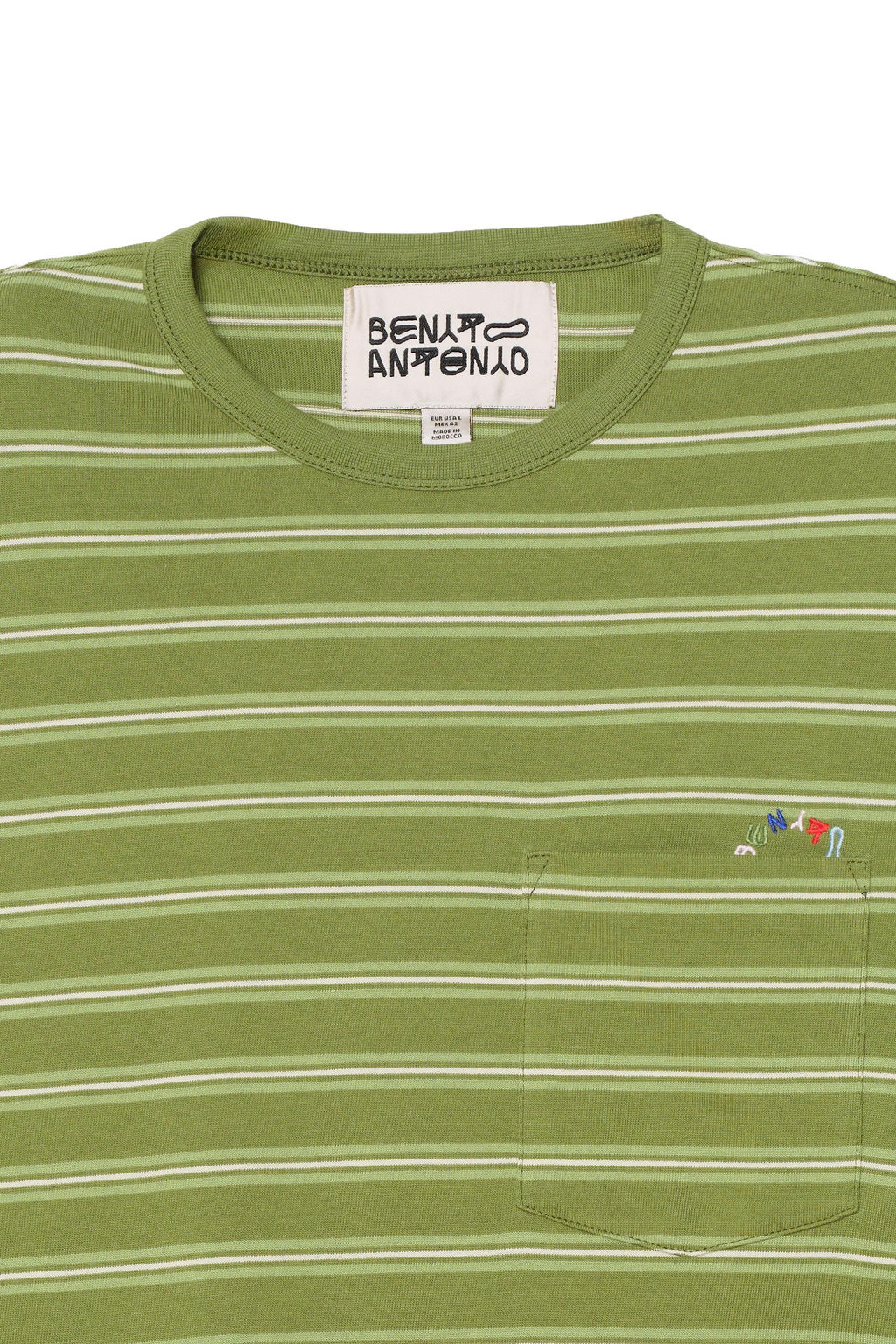 CAMISETA RAYAS BOLSILLO BORDADOS / Verdes