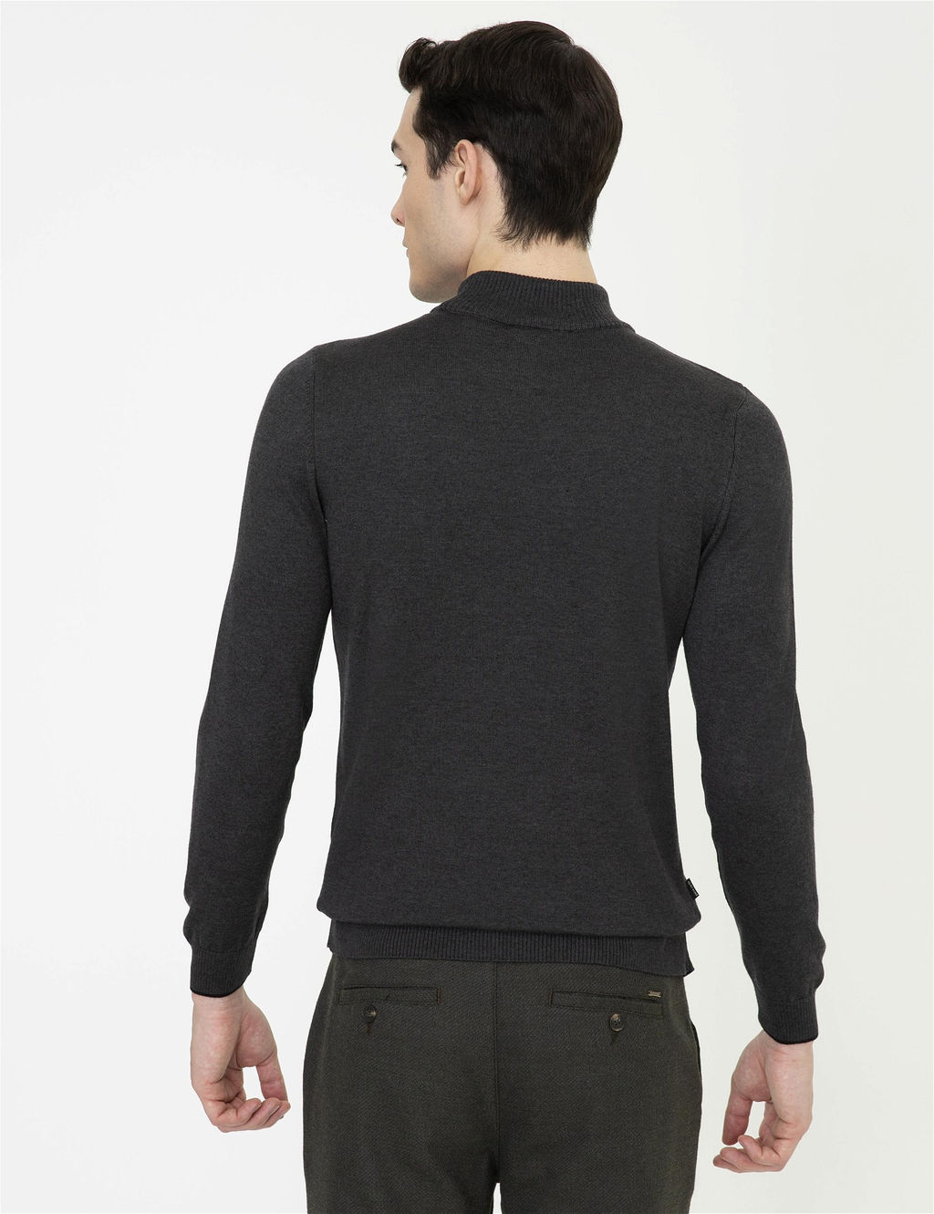 Antrasit Melanj Slim Fit Yar_m Bal_k__ Yaka Basic Triko Kazak - Pierre cardin фото 4