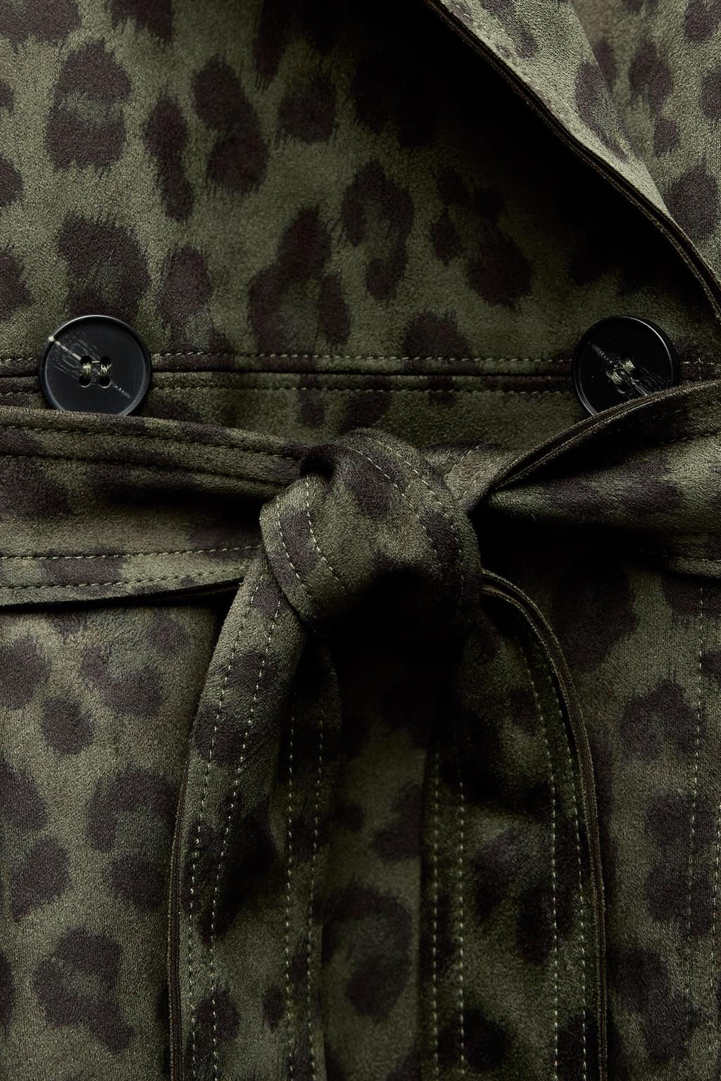 SHORT ANIMAL PRINT FAUX SUEDE TRENCH COAT - Zara фото 7