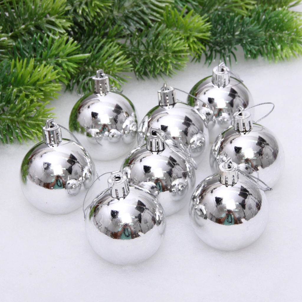 Новогодние шары 5 см (набор 24 шт) "Глянец", серебро
