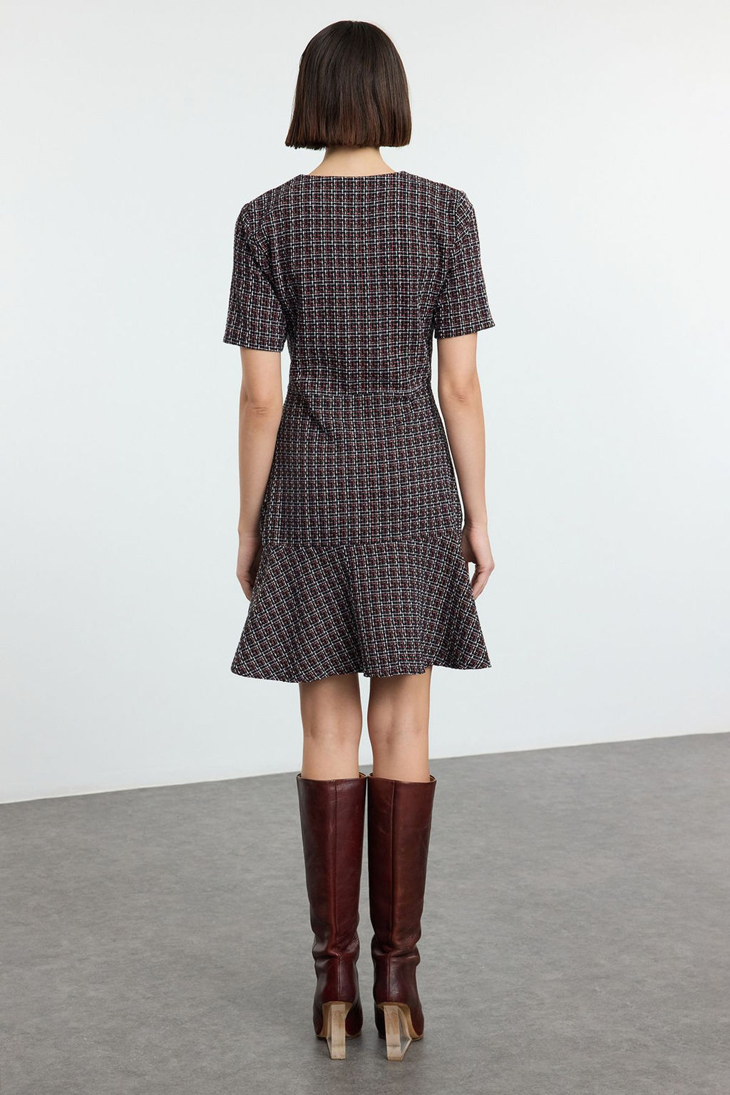 TRENDYOLMILLA Indigo Etegi Belden Ac?lan Bisiklet Yaka Mini Tuvit Dokuma Elbise TWOAW25EL00280 фото 5