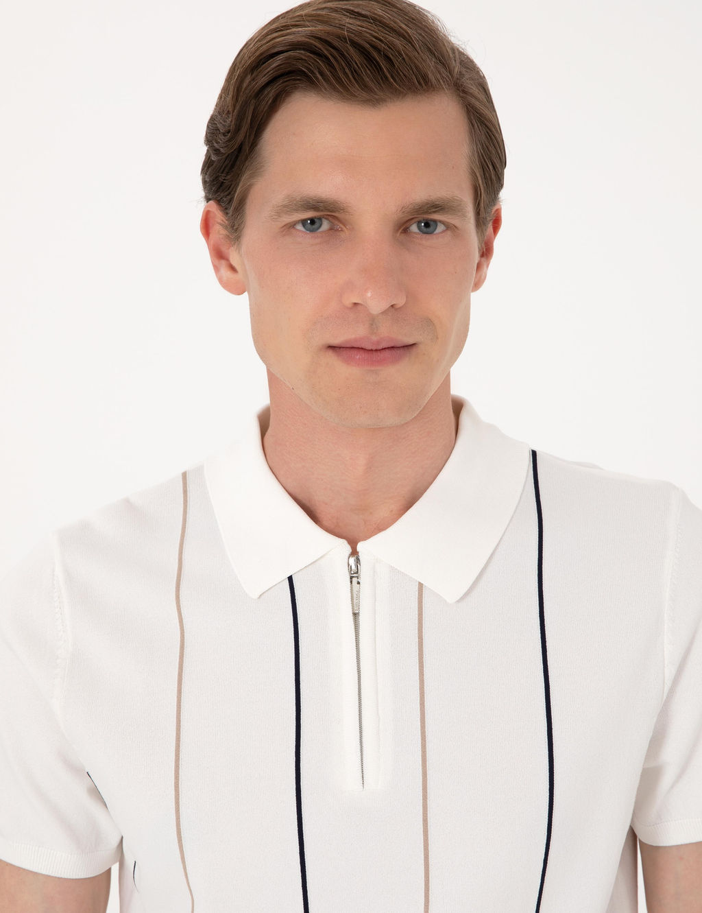 Ekru Slim Fit Polo Yaka Fermuarl_ Triko Ti__rt - Pierre cardin фото 2