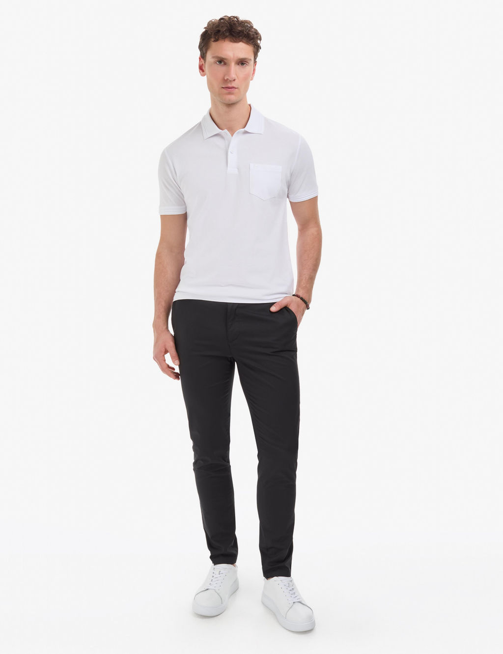 Beyaz Regular Fit %100 Pamuk K_vr_lmaz Polo Yaka Basic Ti__rt