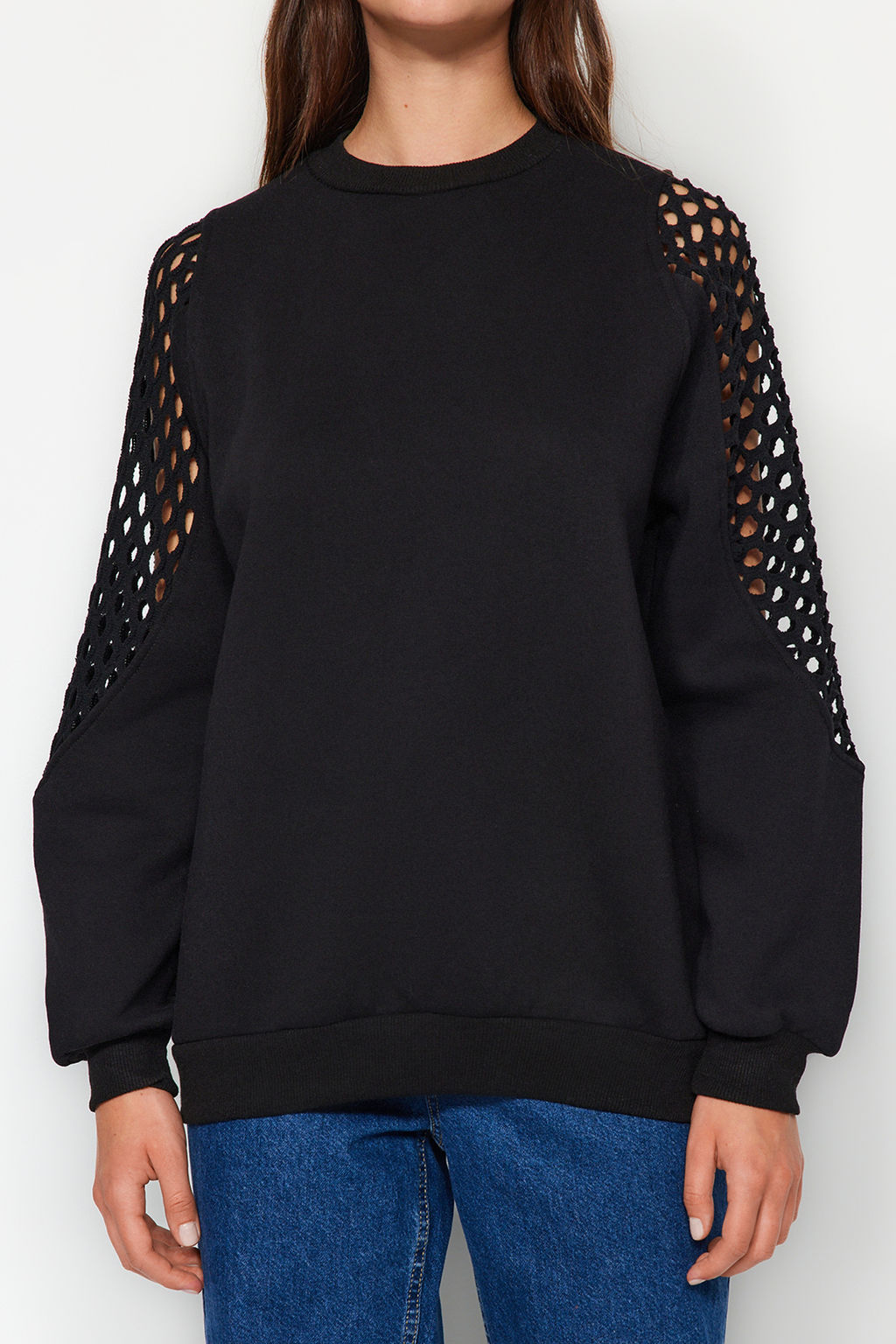 TRENDYOLMILLA Siyah File Detayl? Kal?n Ici Polarl? Regular/Normal Kal?p Orme Sweatshirt TWOAW24SW00134 фото 5