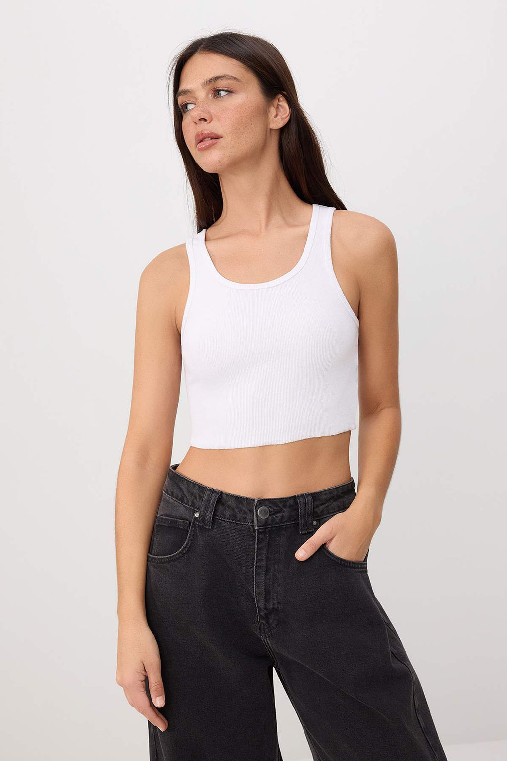 Siyah Renk Bloklu Regular Kay?k Yaka Dusuk Kol K?sa Tok %100 Pamuk Orme T-Shirt TWOSS26TS00217 - Trendyolmilla фото 9