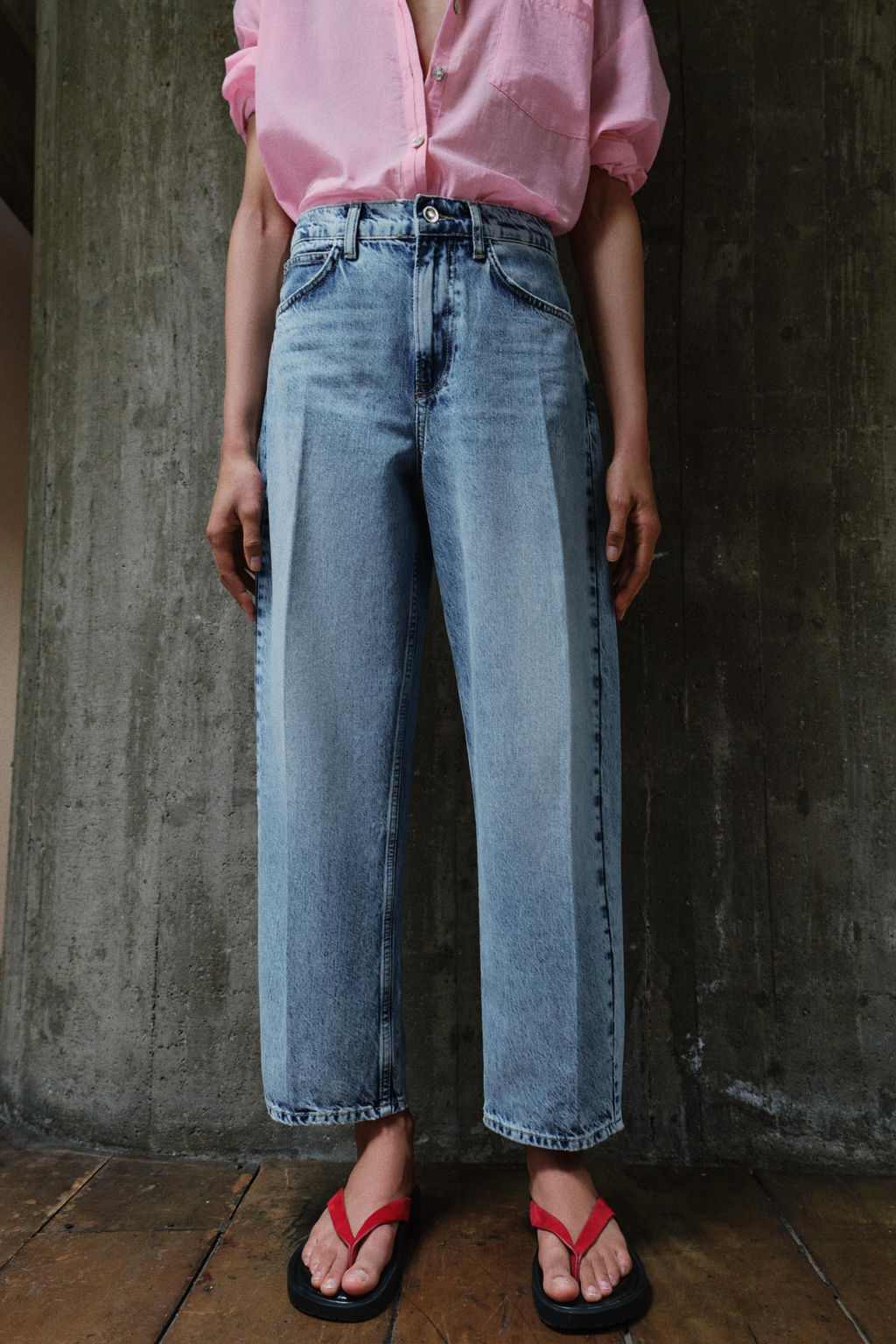 JEANS Z1975 BARREL TIRO MEDIO RAYA PLANCHADA / Azul medio - Zara фото 2