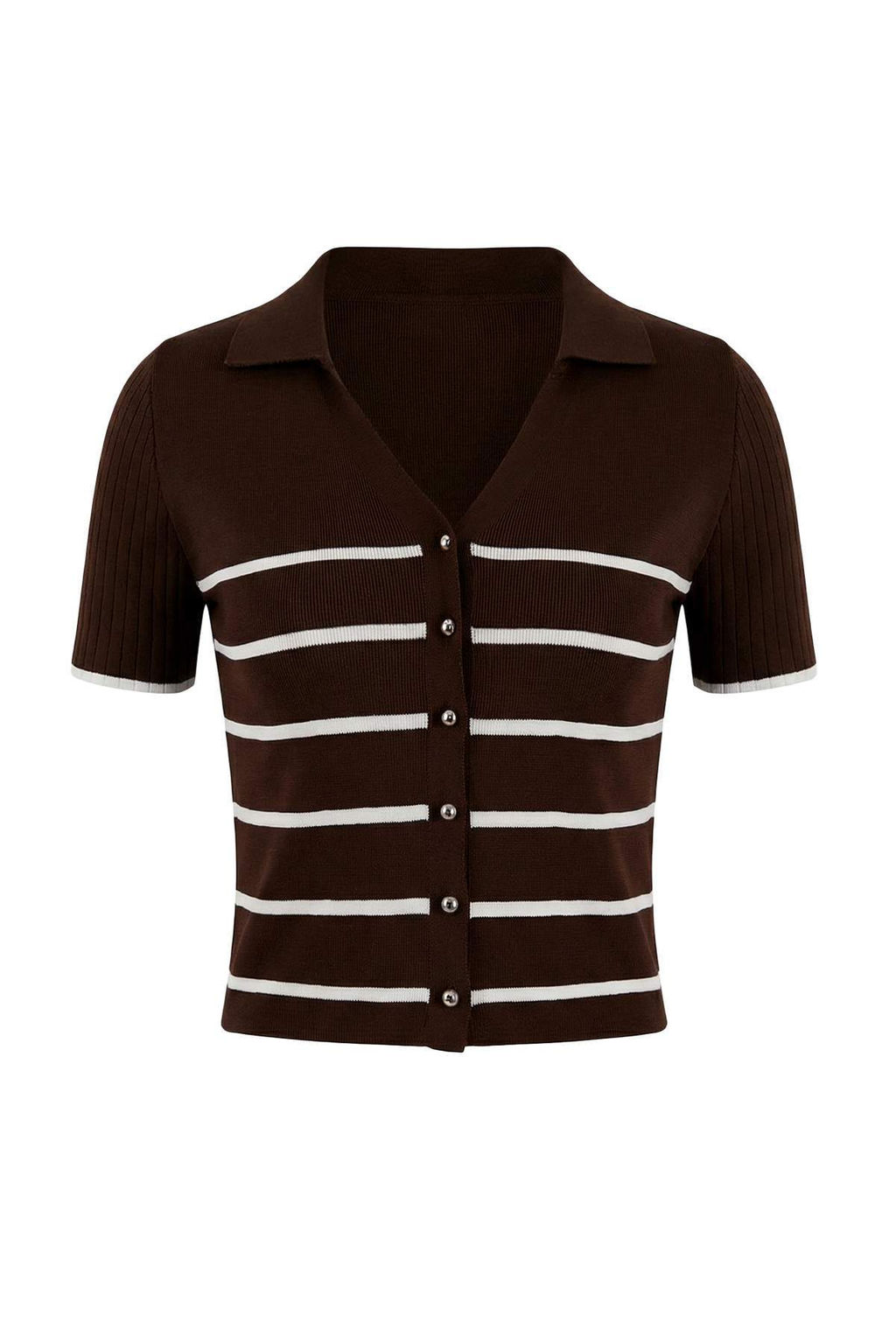 Kahverengi-Tas Ikili Paket Cizgili Basic Triko Ince Bluz TWOSS26BZ00284 - Trendyolmilla фото 3