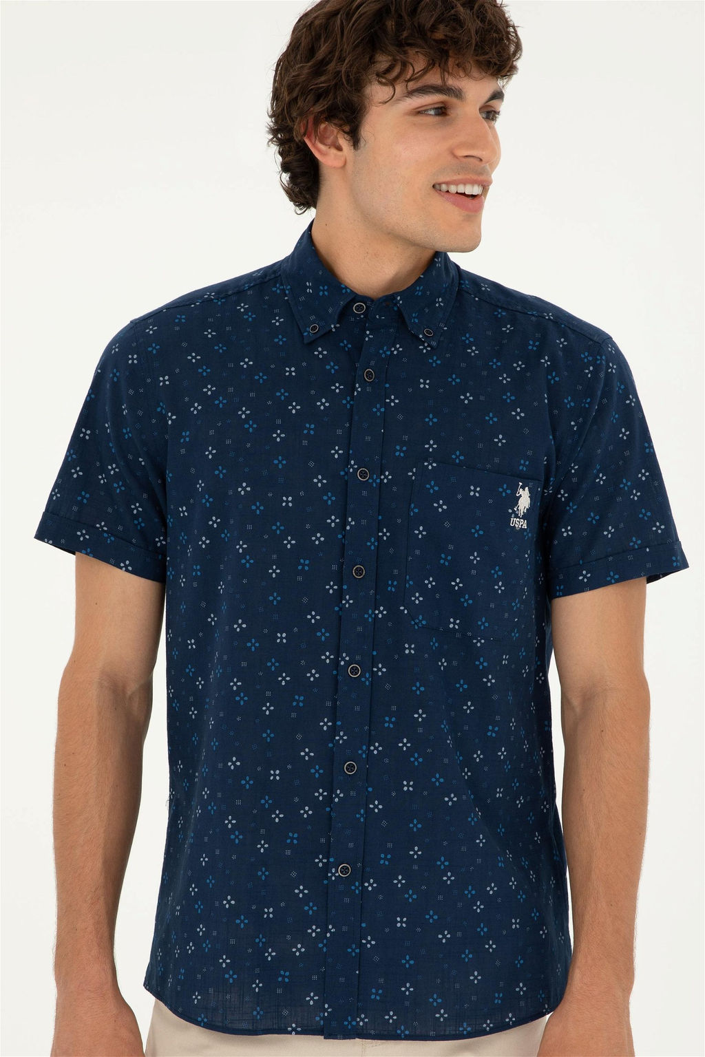 U. S. Polo Assn / Мужская темно-синяя рубашка с коротким рукавом - U.s. polo assn фото 3