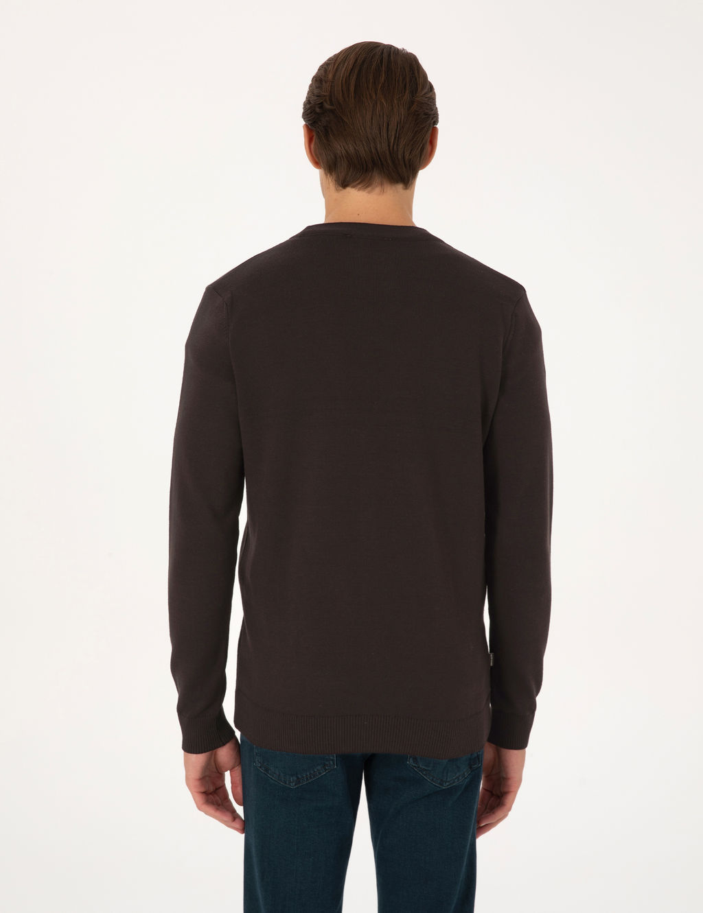 Koyu Kahverengi Slim Fit Basic D__meli Triko H_rka