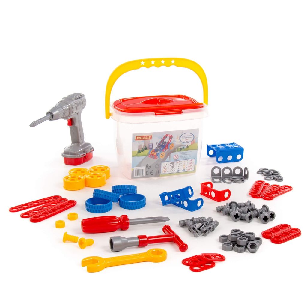 Конструктор Изобретатель - Автомобиль №1 (91 элемент) + шуруповёрт (в ведёрке) - Полесье фото 3