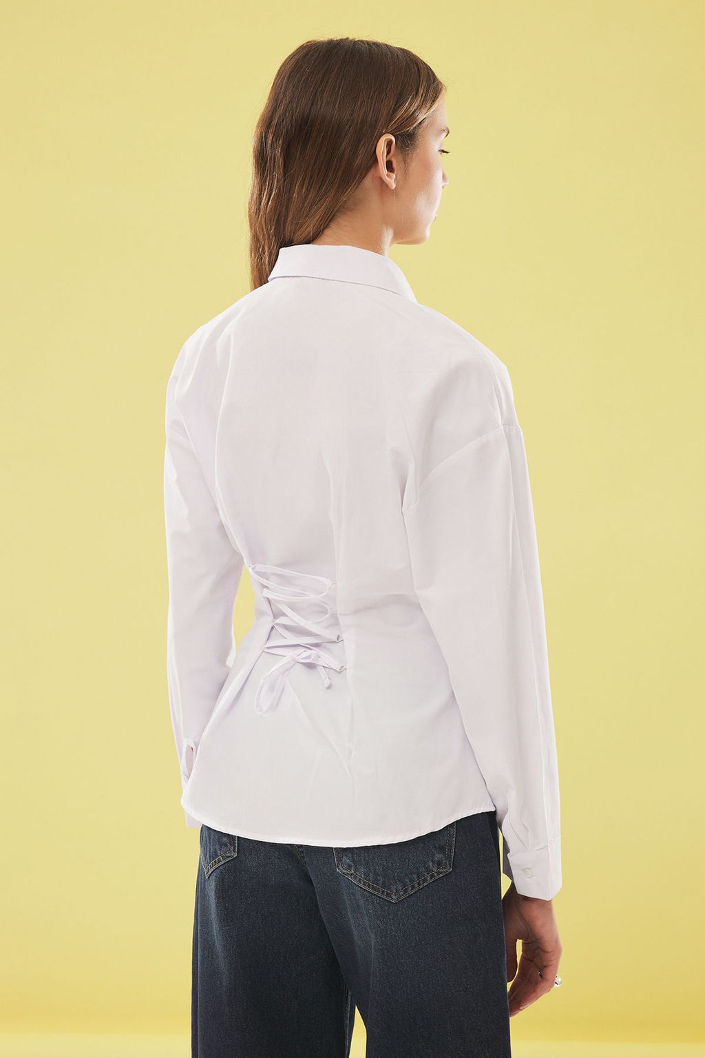 Beyaz Belde Baglama Ve Korse Detayl? Dokuma Gomlek TWOSS25GO00081 - Trendyolmilla фото 6