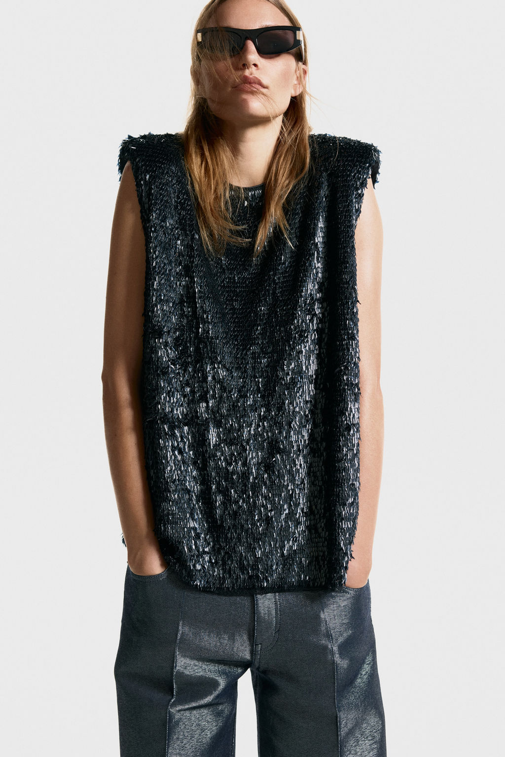 Top de lentejuelas con hombreras - H&m фото 2