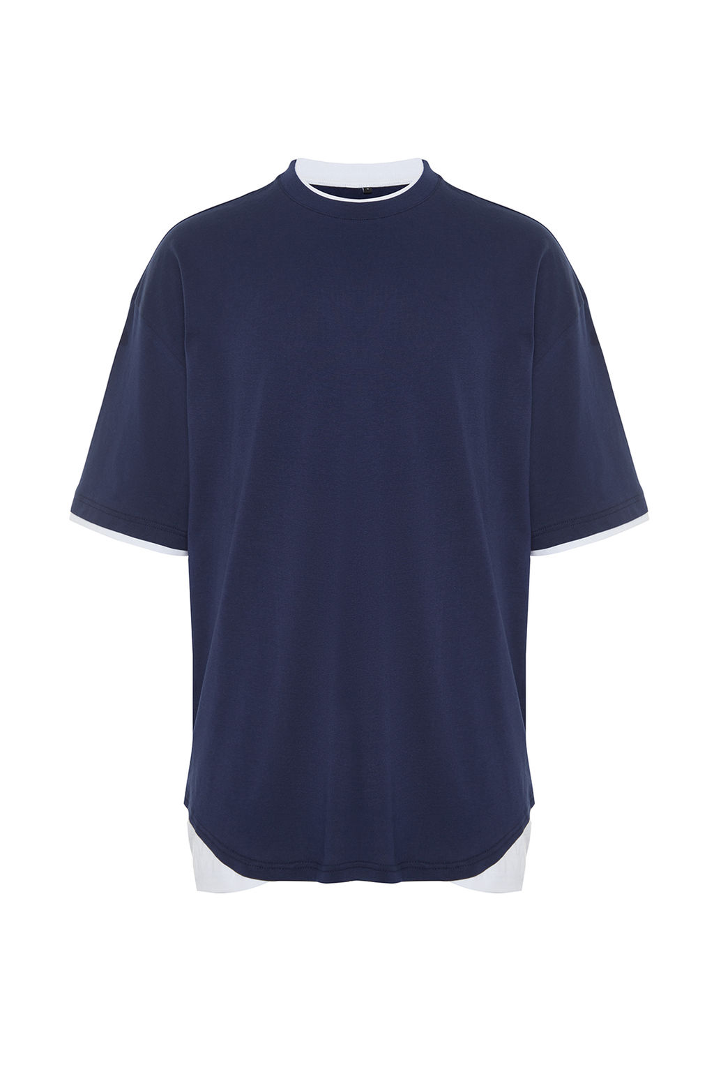 Lacivert Oversize/Genis Kesim Beyaz Panelli K?sa Kol %100 T-Shirt TMNSS22TS0225 - Trendyolmilla фото 7