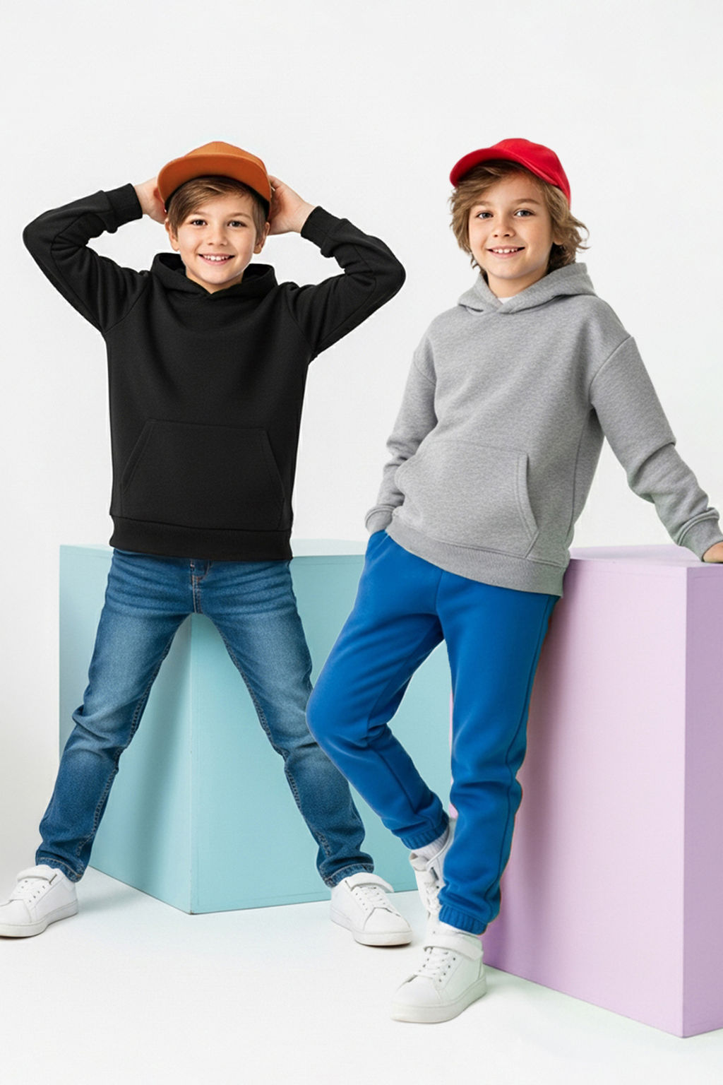 Siyah-Gri 2li Pamuklu Regular Basic Erkek Cocuk Orme Sweatshirt TKDAW26SW00055