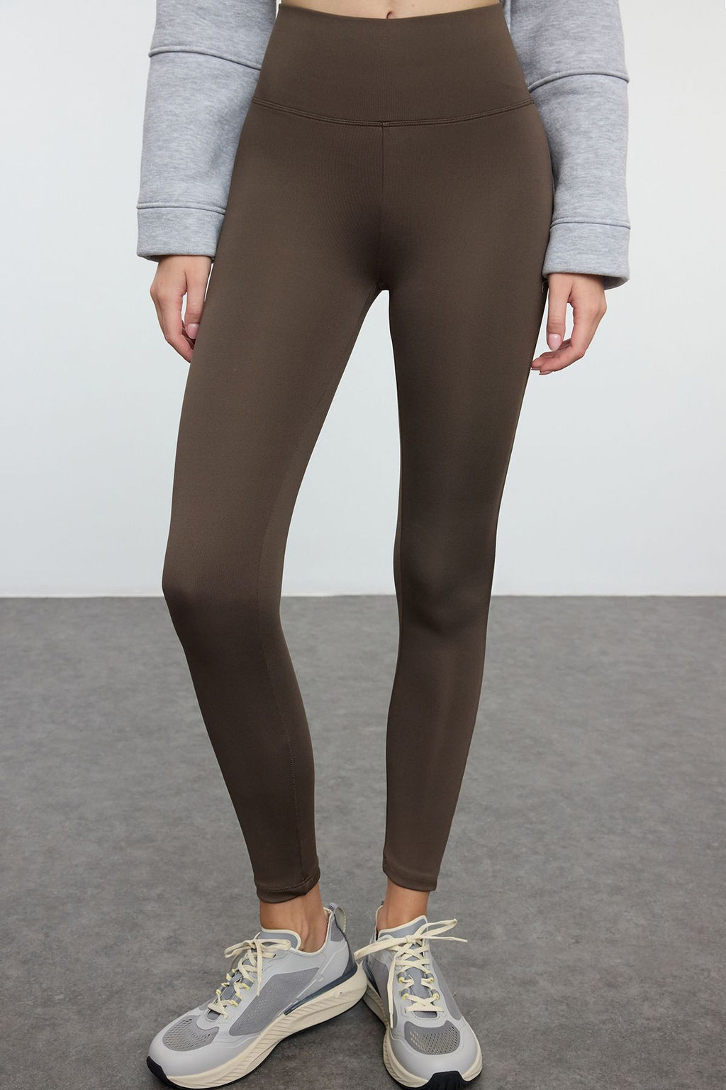 Cikolata Kahve Genis Bel Lastikli Ekstra Toparlay?c? Tam Boy Orme Spor Tayt TWOAW21TA0029