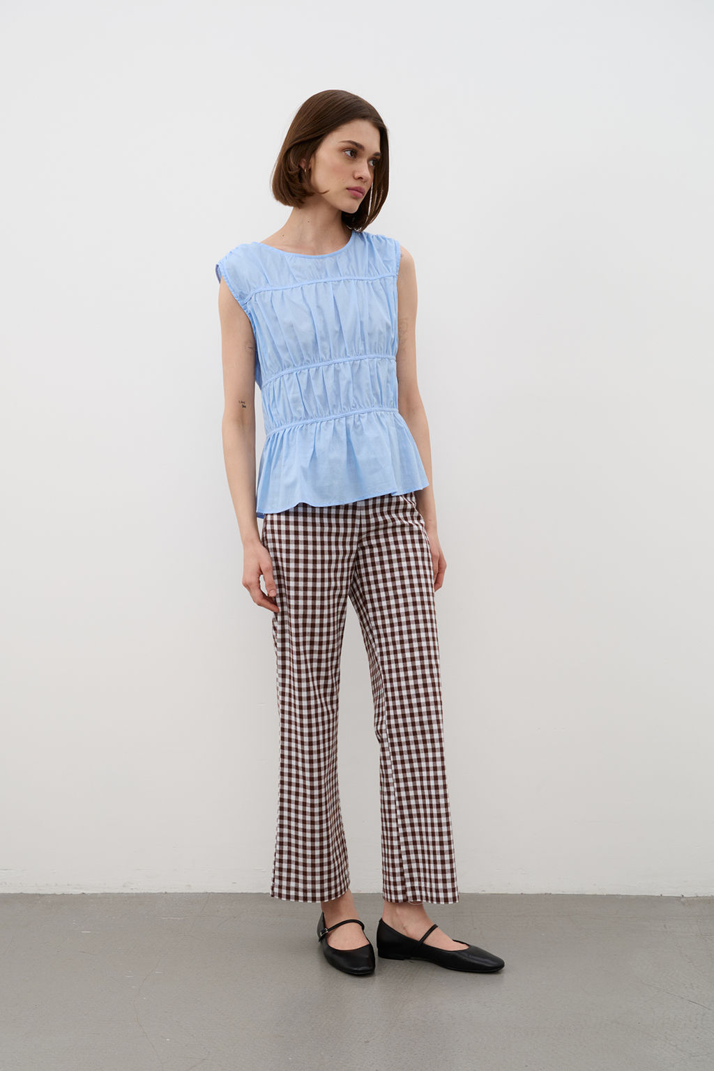 Брюки TR2535_Brown Checkers/Коричневый, белый