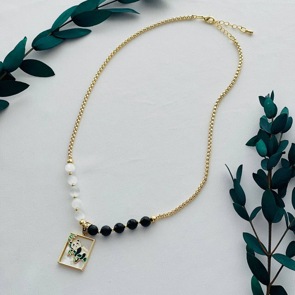 Колье на цепочке с подвеской из Селенита и черного Агата 40 см +