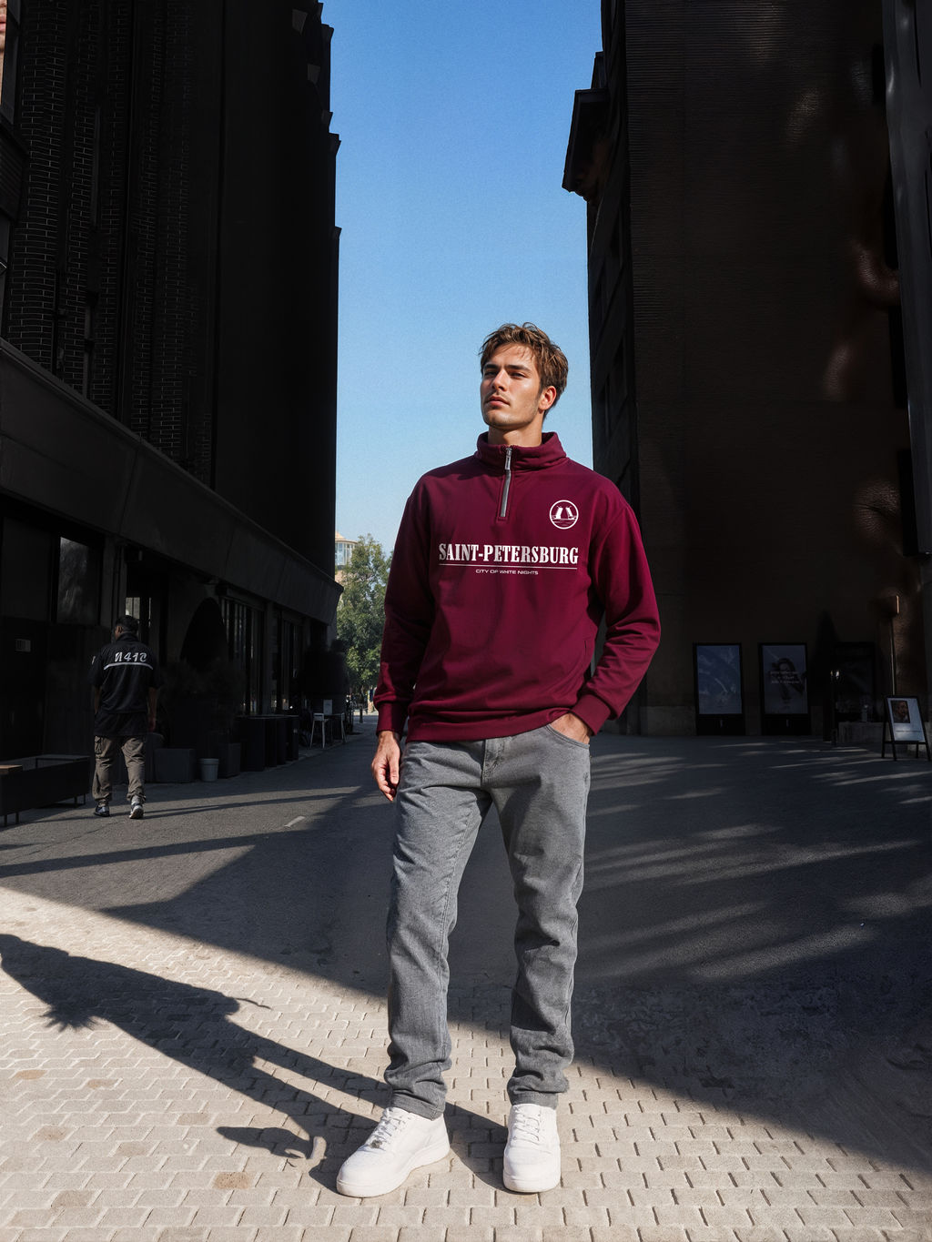 Толстовка мужская с зип-воротником "Saint Petersburg" бордо