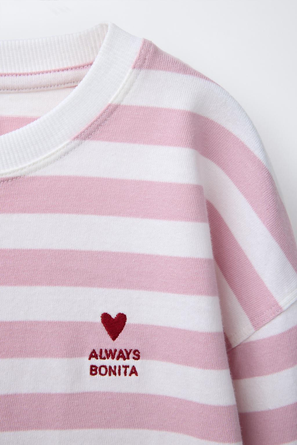 HEART EMBROIDERY STRIPE T-SHIRT - Zara фото 3