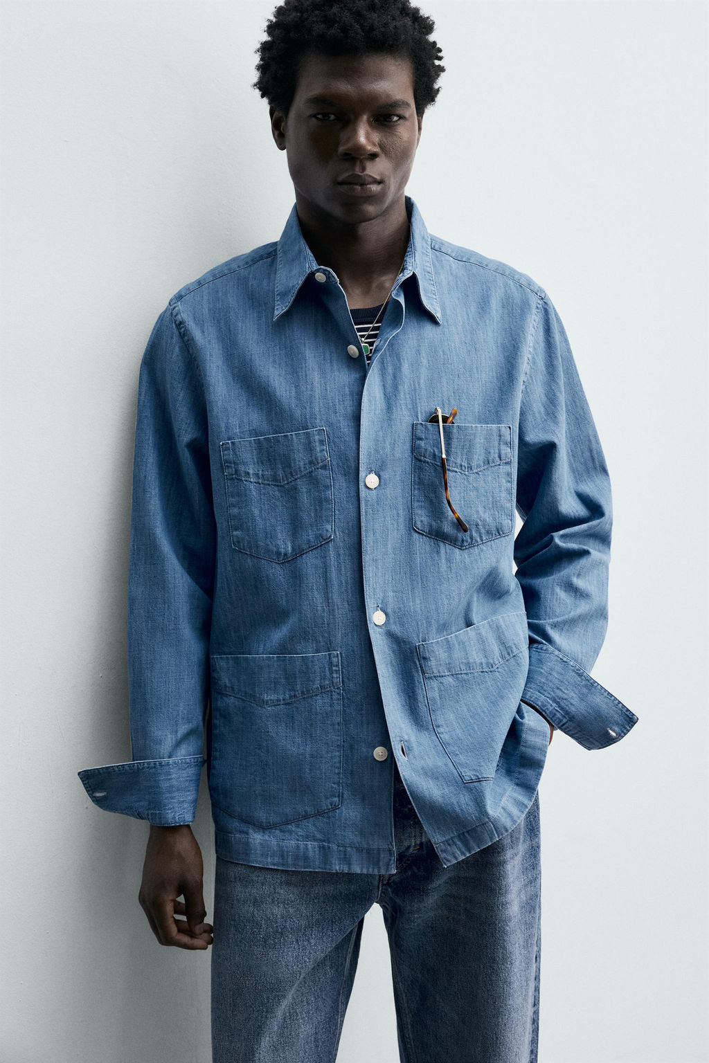 CAMISA DENIM BOLSILLOS / Azul - Zara фото 6