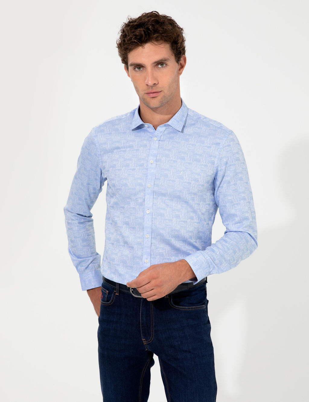 Синяя зауженная рубашка с длинным рукавом - Cacharel фото 2