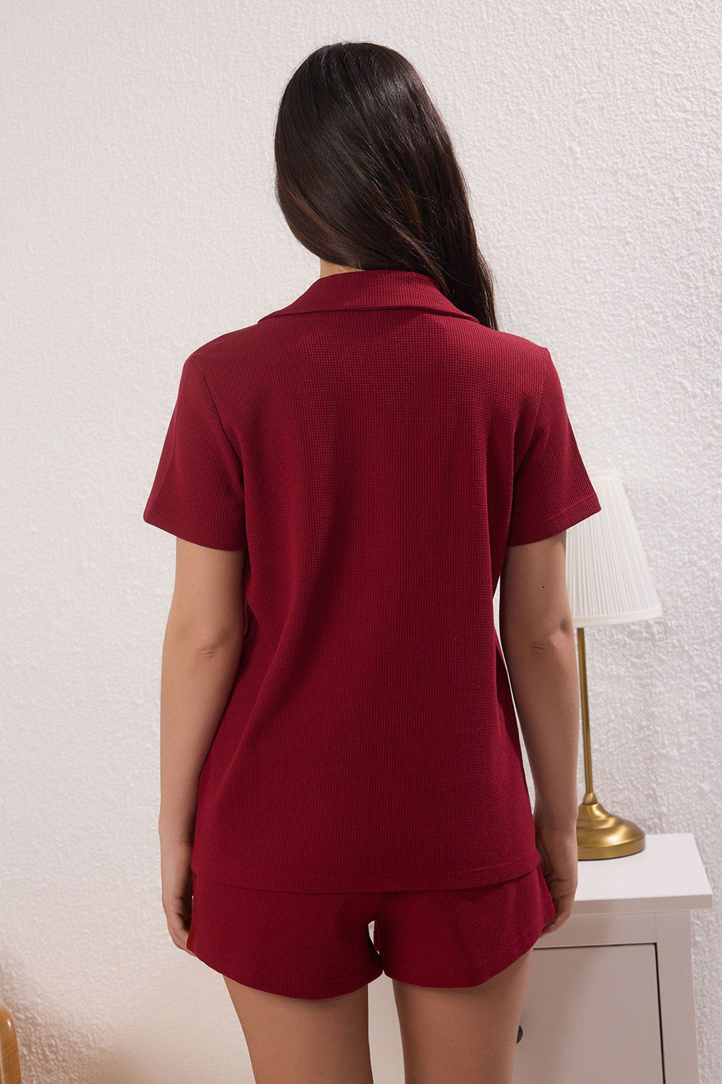 Trendyolmilla Pembe Kurdele/Fiyonk Detayl? Waffle Kumas Sortlu Orme Pijama Tak?m? THMSS25PT00014  фото 20