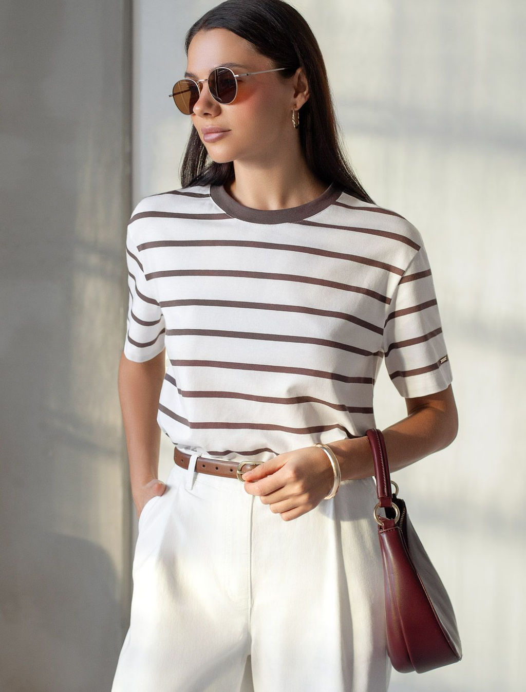 Свободная футболка в полоску из премиального хлопка с эластаном