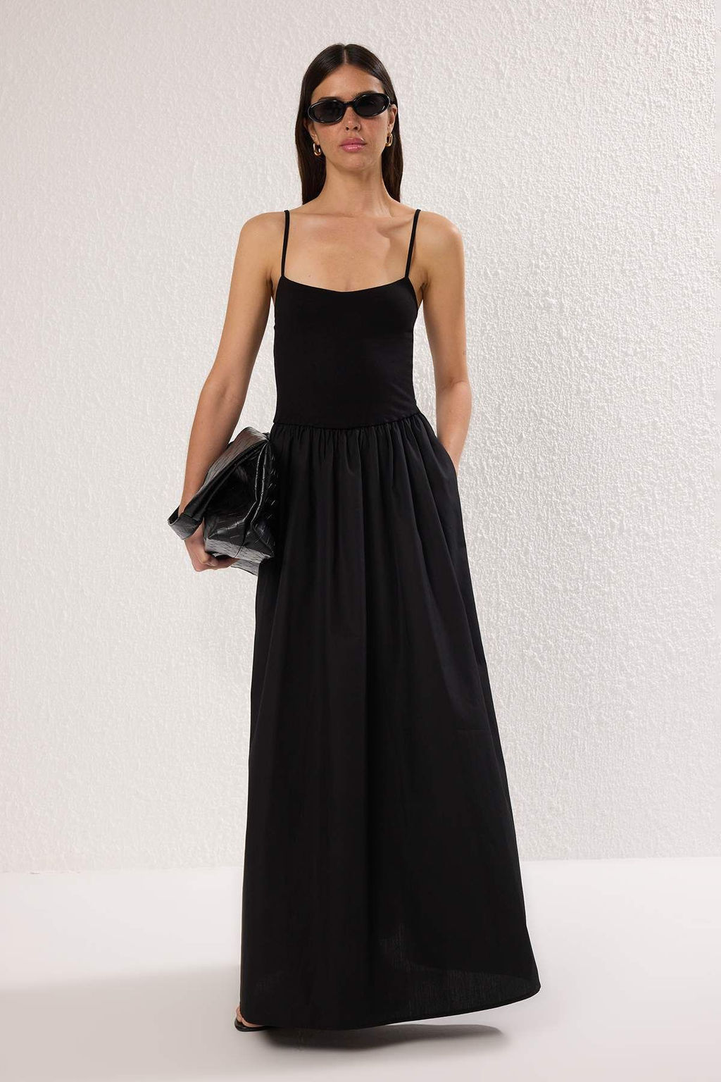 Siyah Belden Ac?lan Dokuma Maxi Elbise TWOSS25EL00869