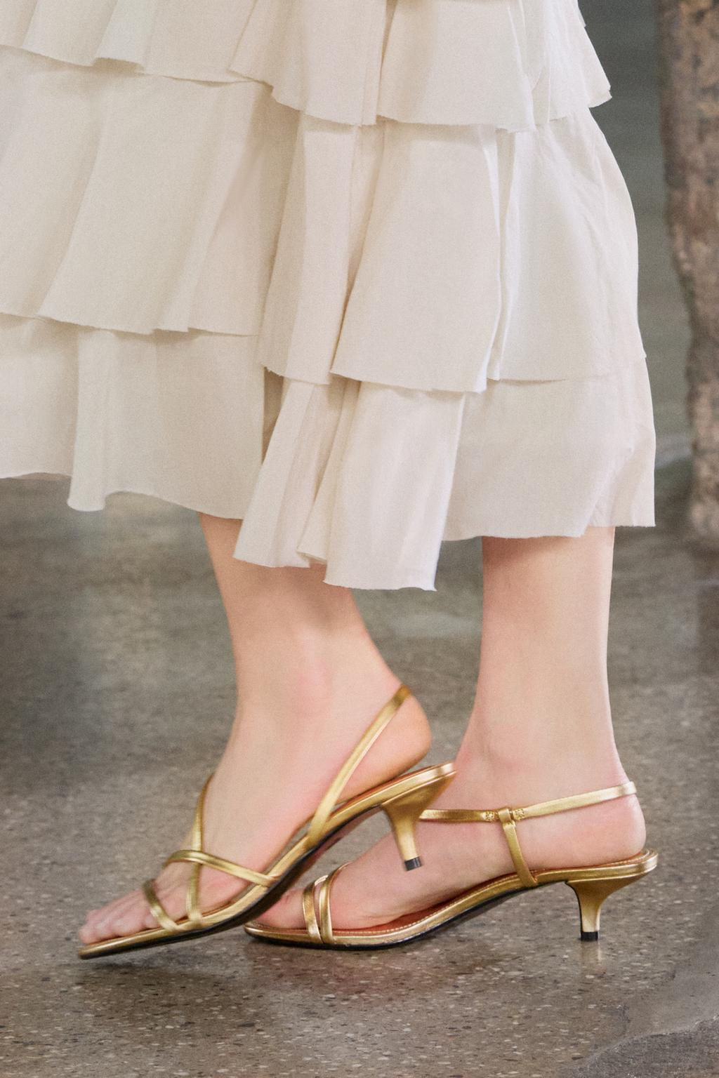 LEATHER KITTEN HEEL SANDALS - Zara фото 2