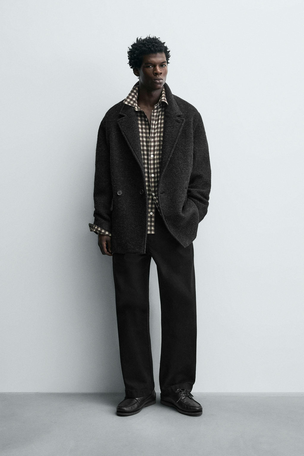 WOOL BLEND DOUBLE-BREASTED PEA COAT