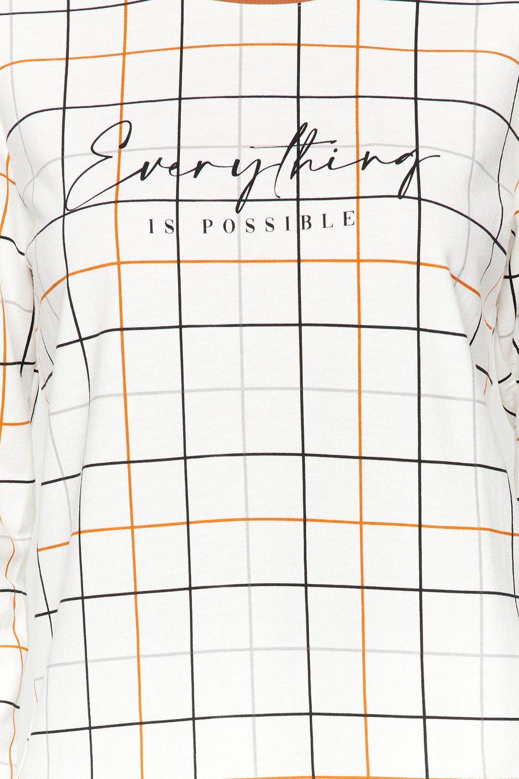 Beyaz %100 Pamuklu Ekoseli Tshirt-Pantolon Orme Pijama Tak?m? THMAW24PT00235