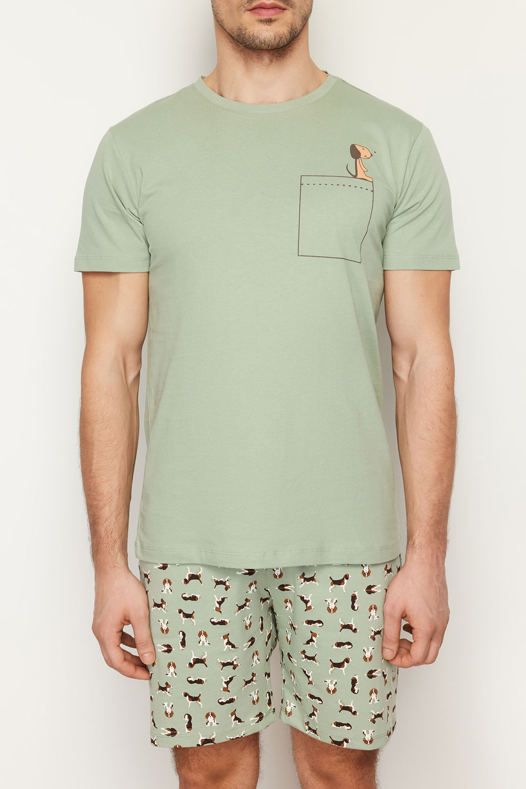 TRENDYOL MAN Indigo Regular Fit Kopek Desenli Orme Sortlu Pijama Tak?m? THMSS21PT0324 - Trendyolmilla фото 9