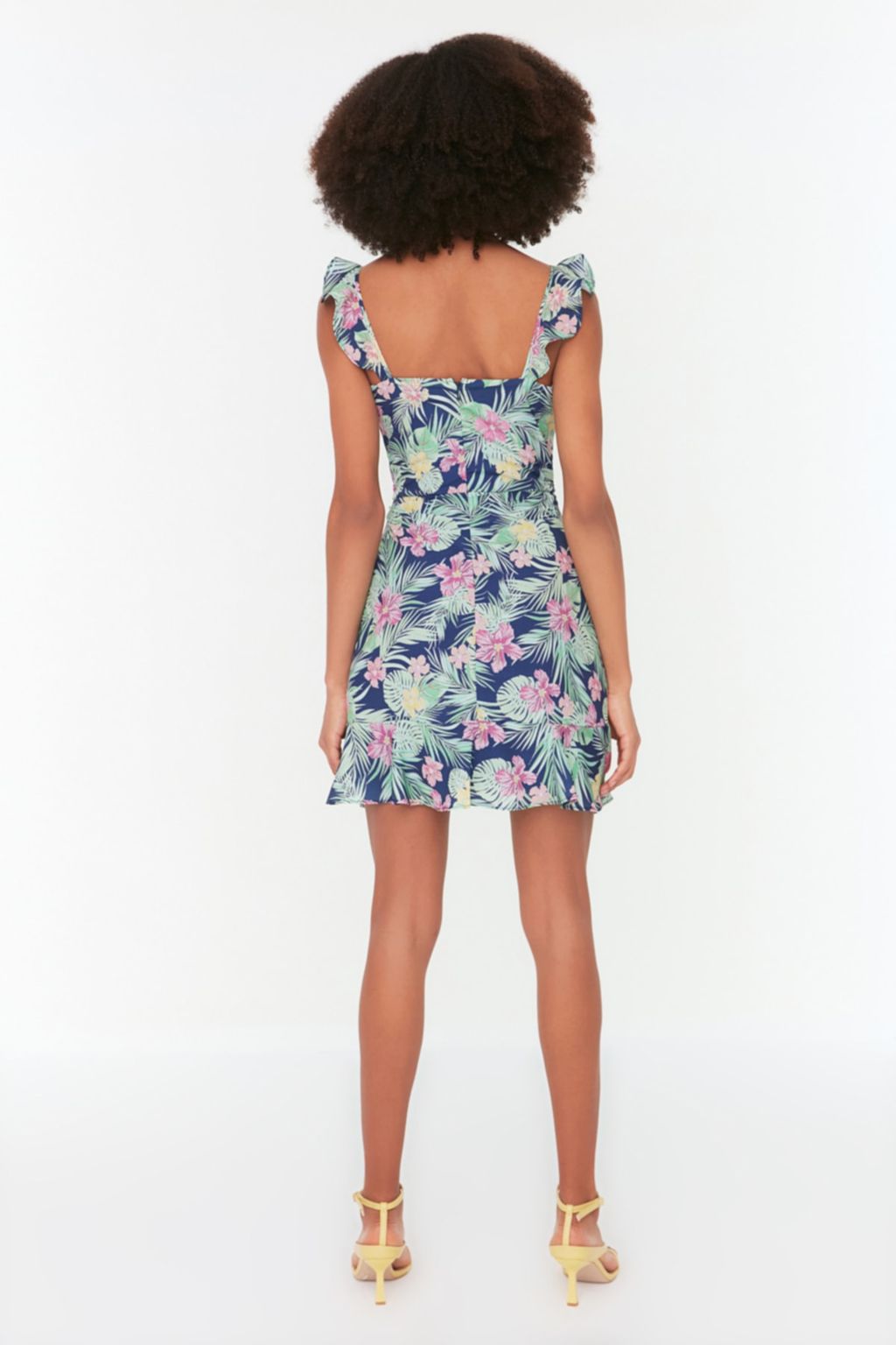 TRENDYOLMILLA Lacivert Fitted/Vucuda Oturan Ask?l? Cicekli Mini Dokuma Elbise TWOSS22EL1485  фото 5