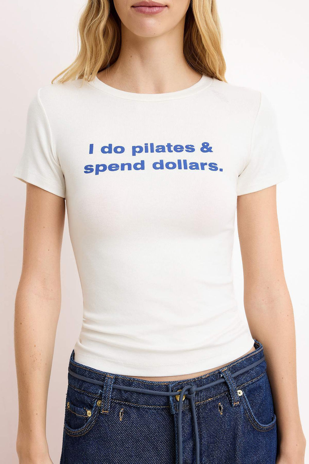 Ekru Slogan Fitted/Vucuda Oturan Pamuk Ribana Orme T-Shirt TWOSS26TS00071 - Trendyolmilla фото 3