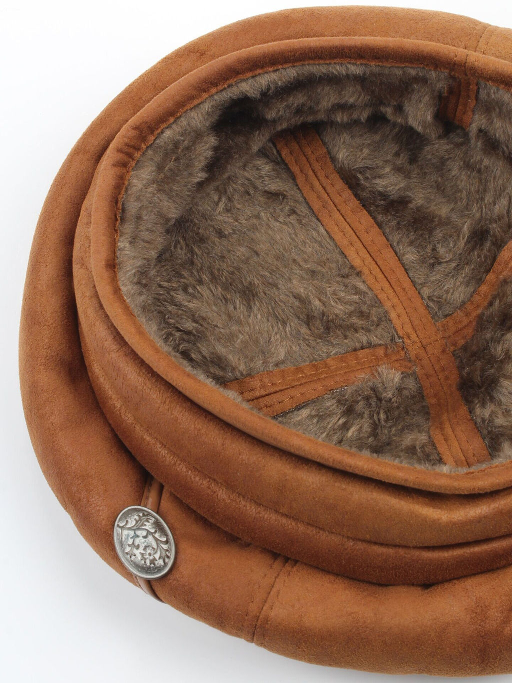 1151-1 BROWN Берет зимний женский (искусственная замша, искусственный мех)