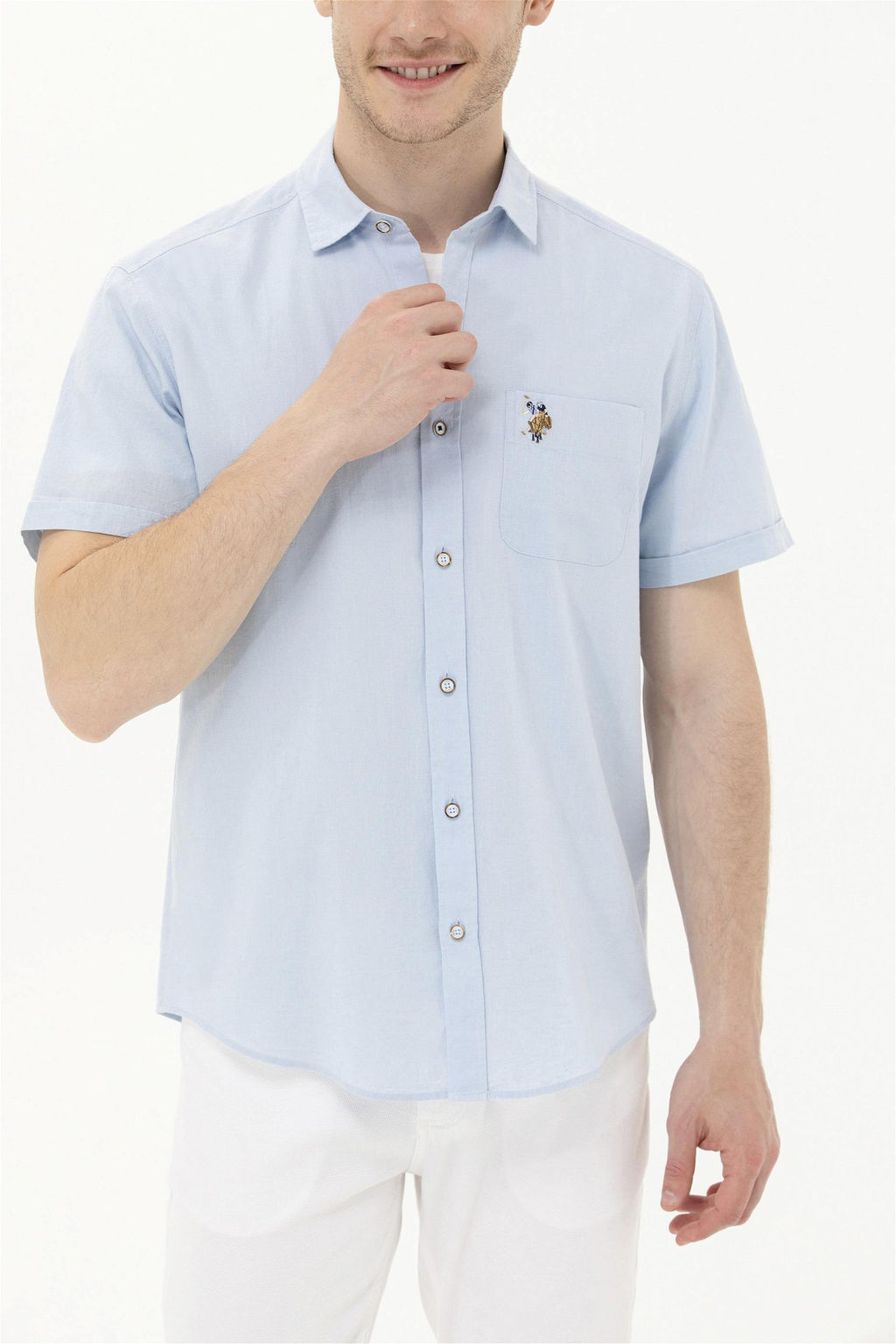 Мужская голубая рубашка с коротким рукавом - U.s. polo assn фото 6