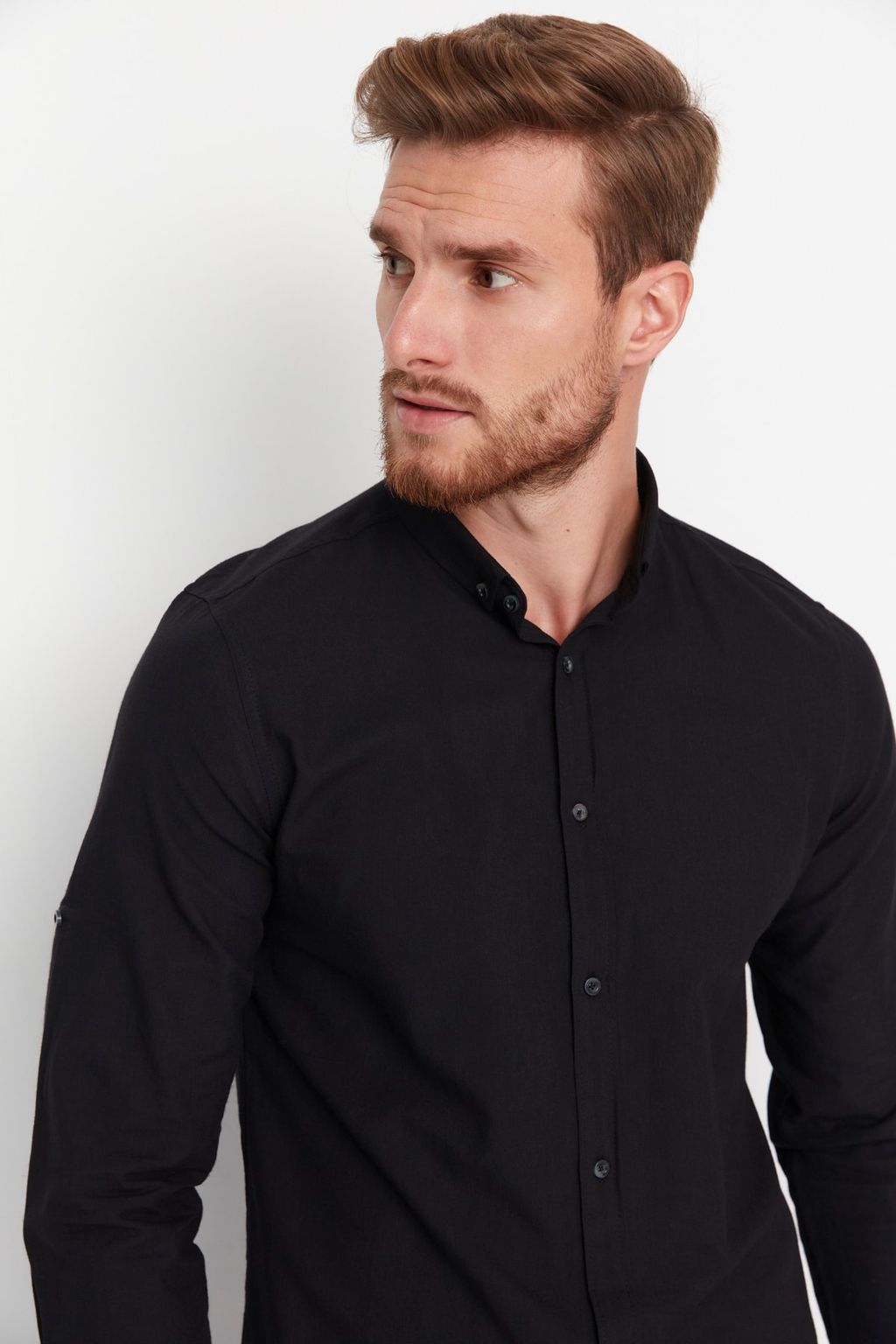 TRENDYOL MAN Koyu Yesil Dugmeli Yaka Apoletli Slim Fit Uzun Kol %100 Pamuklu Keten Gorunumlu Gomlek TMNSS20GO0189 - Trendyolmilla фото 14