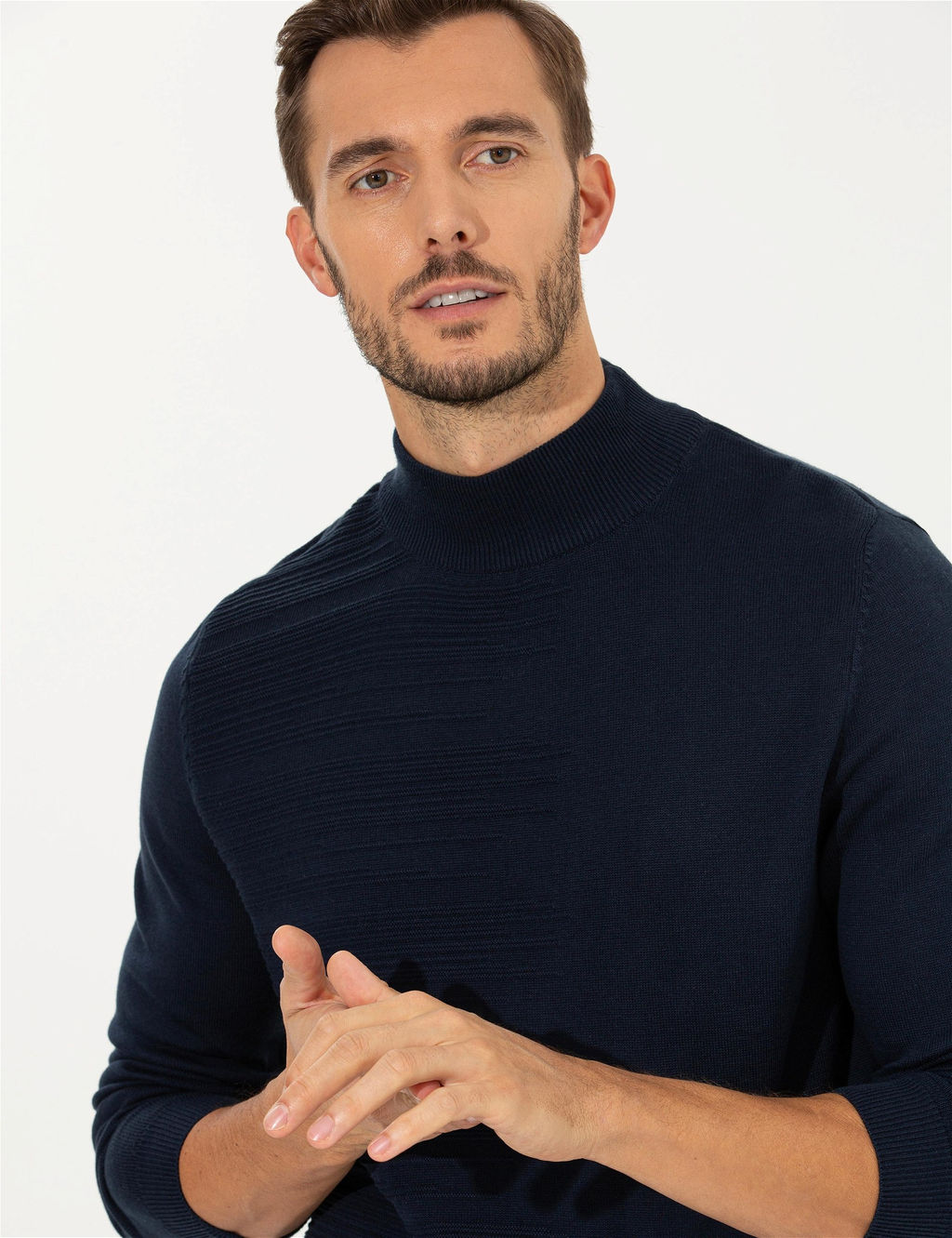 Lacivert Melanj Slim Fit Yar_m Bal_k__ Yaka Triko Kazak - Pierre cardin фото 2