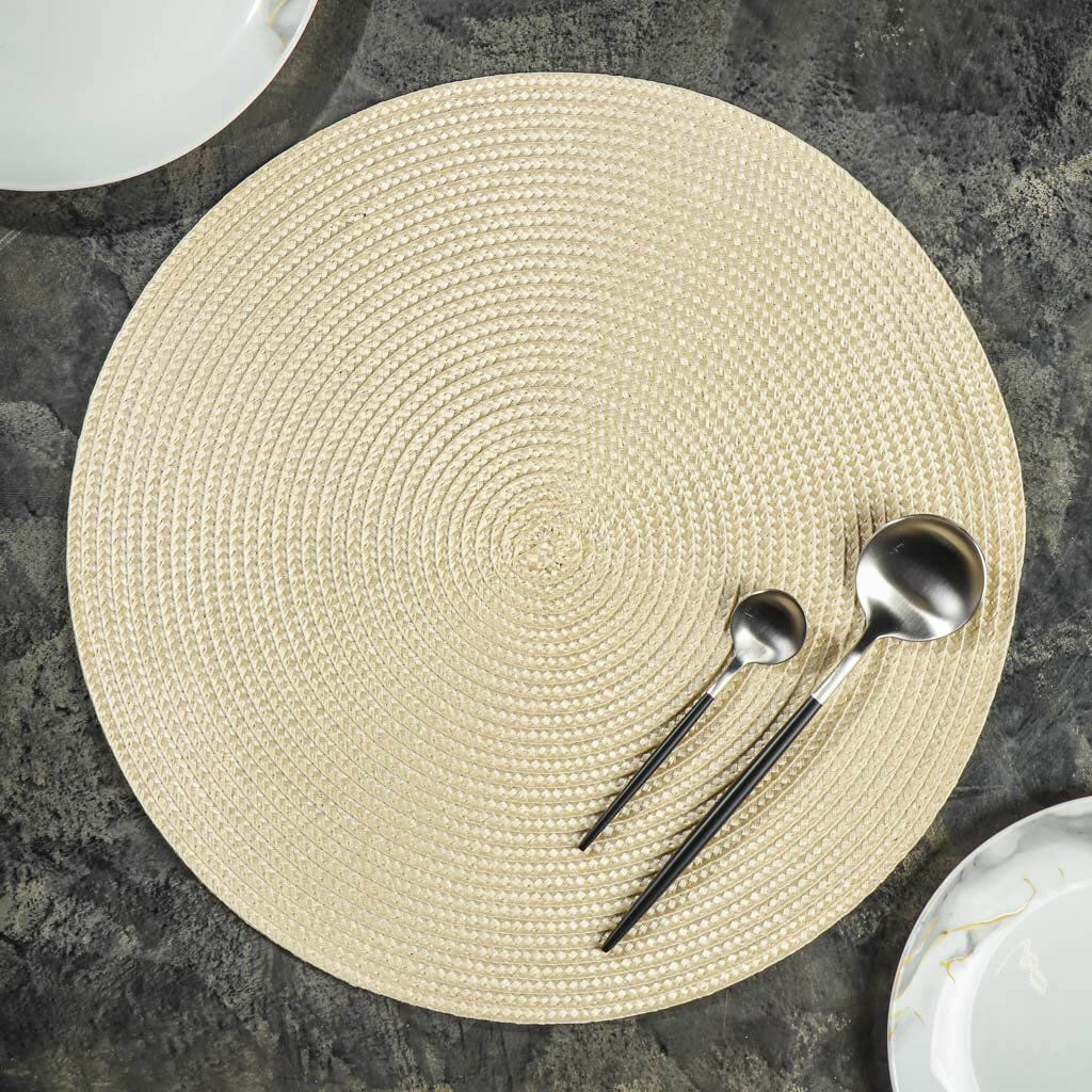 Салфетка для сервировки (мат на стол) 38см, круглая, кремовая, Y6-2545 (326273) /DANIKS/  фото 2